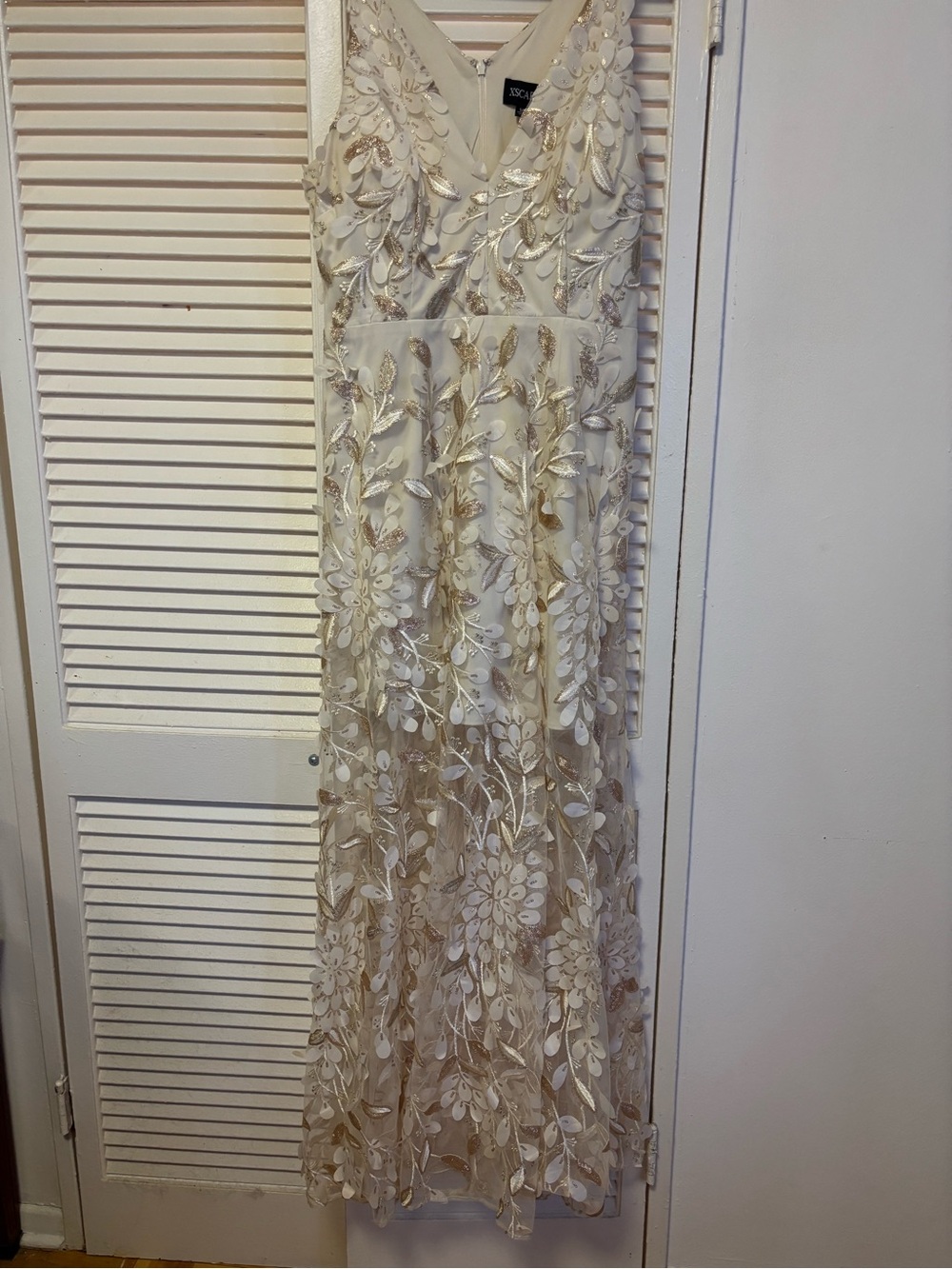 Xscape Ivory Dress with Gold Sequin Detail